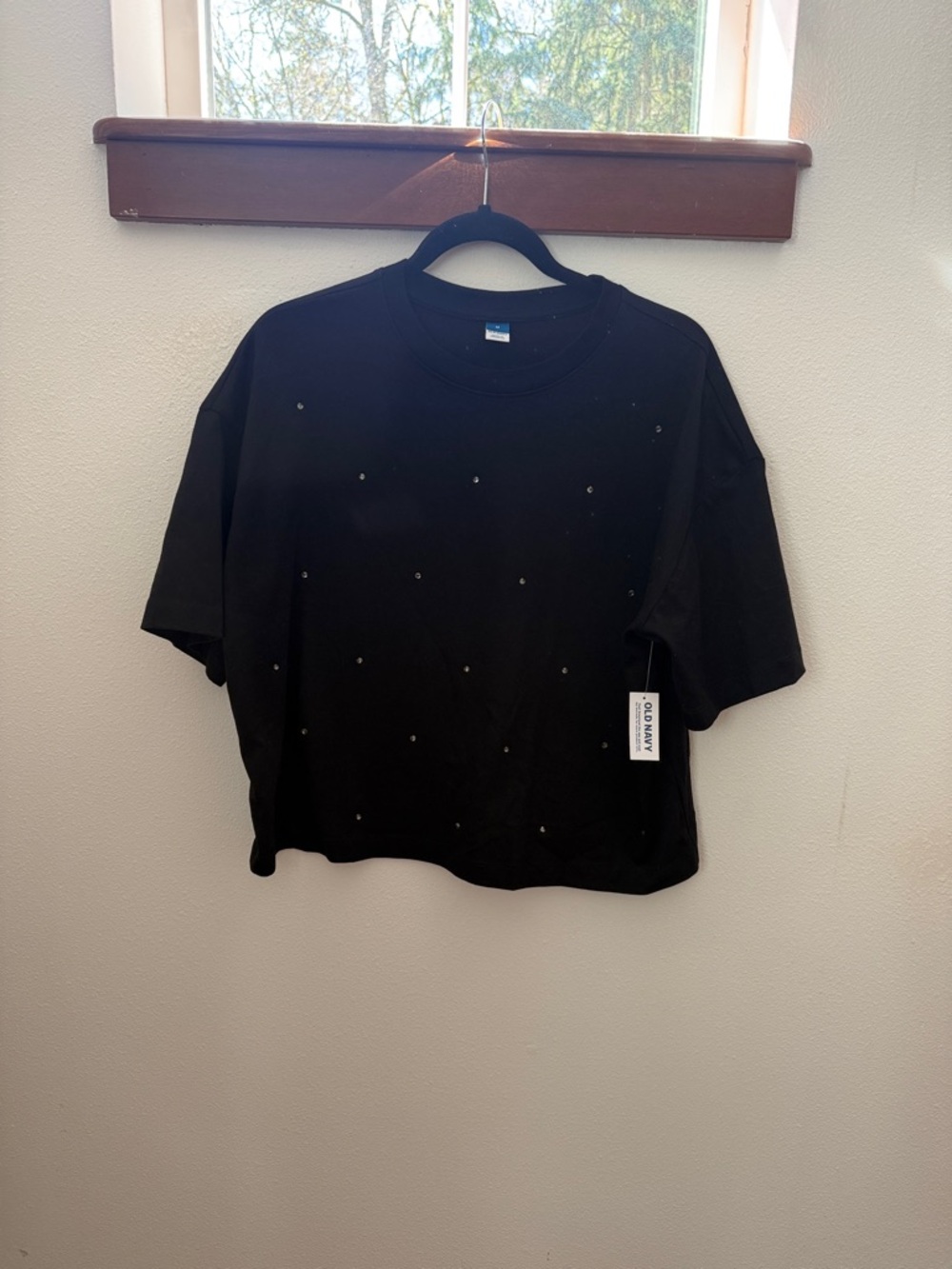 NWT Old Navy Black Short Sleeve Tee with Stud Accents